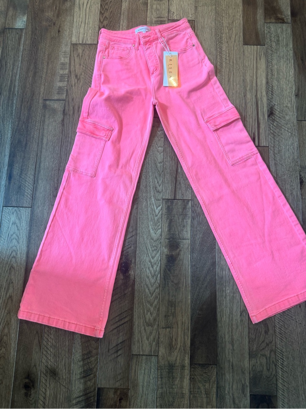 Risen Wide Leg Cargo Jeans - Pink